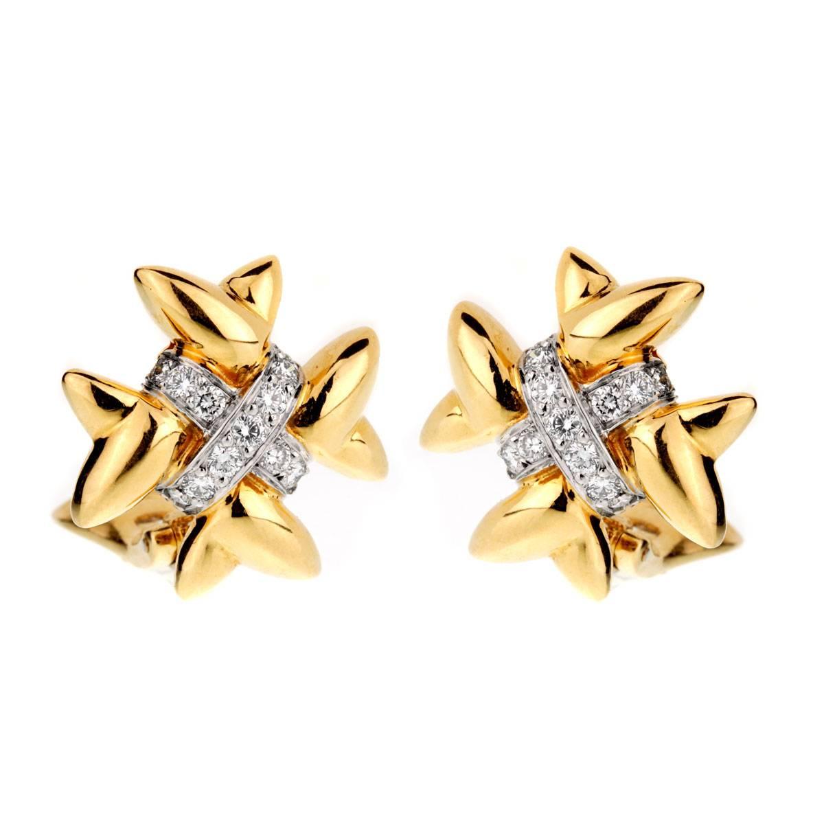 Tiffany & Co. Gold Diamond Cross Earrings