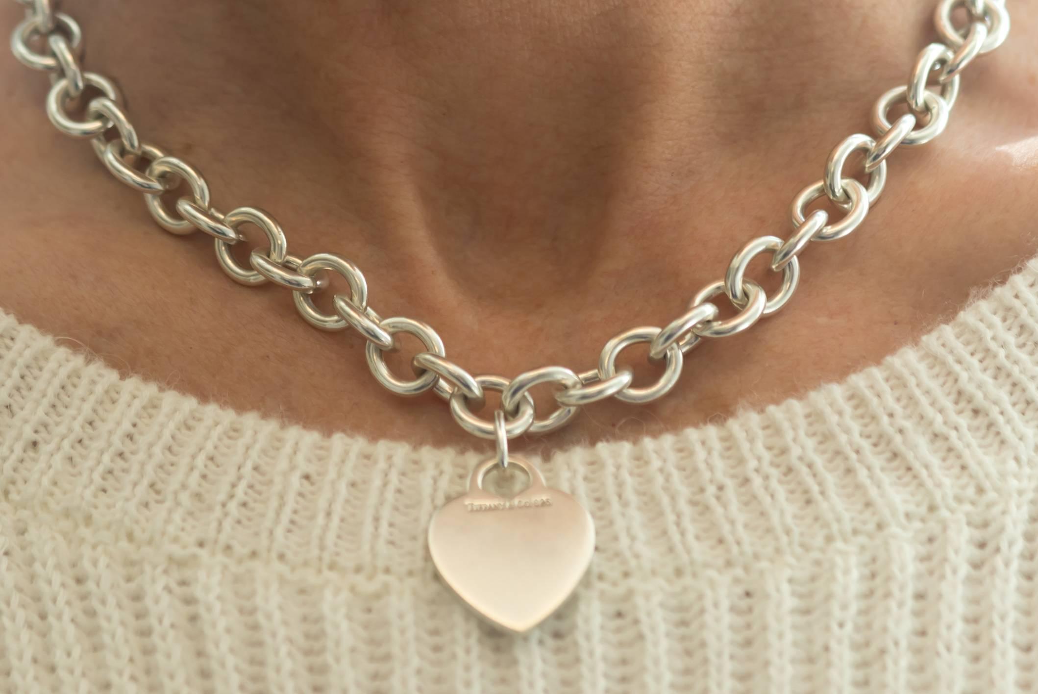 Modern Tiffany & Co. Heart Charm Sterling Silver Choker Necklace