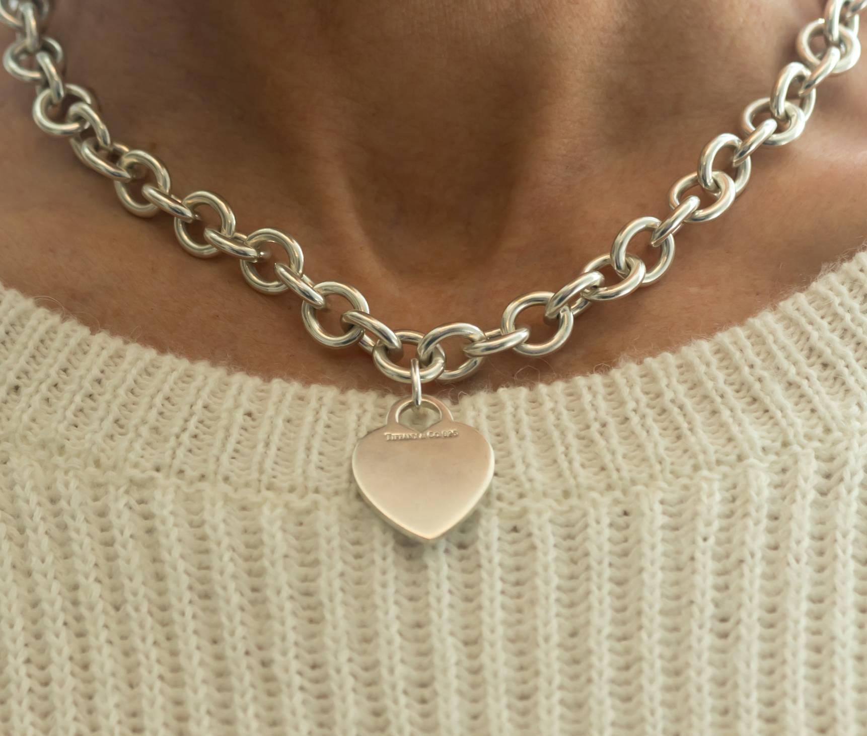 Tiffany & Co. Heart Charm Sterling Silver Choker Necklace In Good Condition In Atlanta, GA