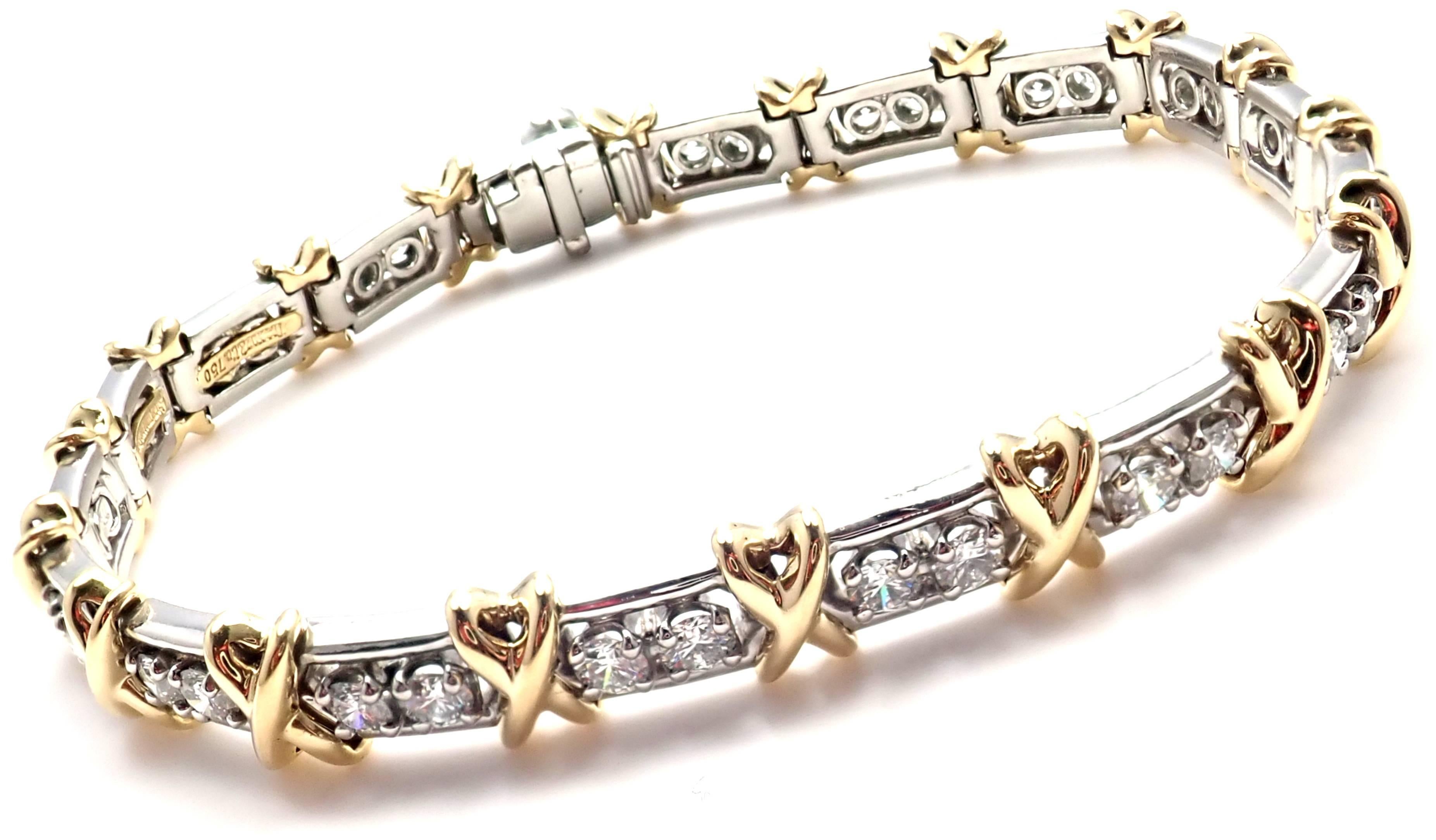 18k Yellow Gold & Platinum 36-Stone Diamond Bracelet by Jean Schlumberger for Tiffany & Co. 
With 36 ground brilliant cut diamonds VS1 clarity, G color total weight approx. 2.95ct
Details: 
Weight: 25 grams
Length: 7