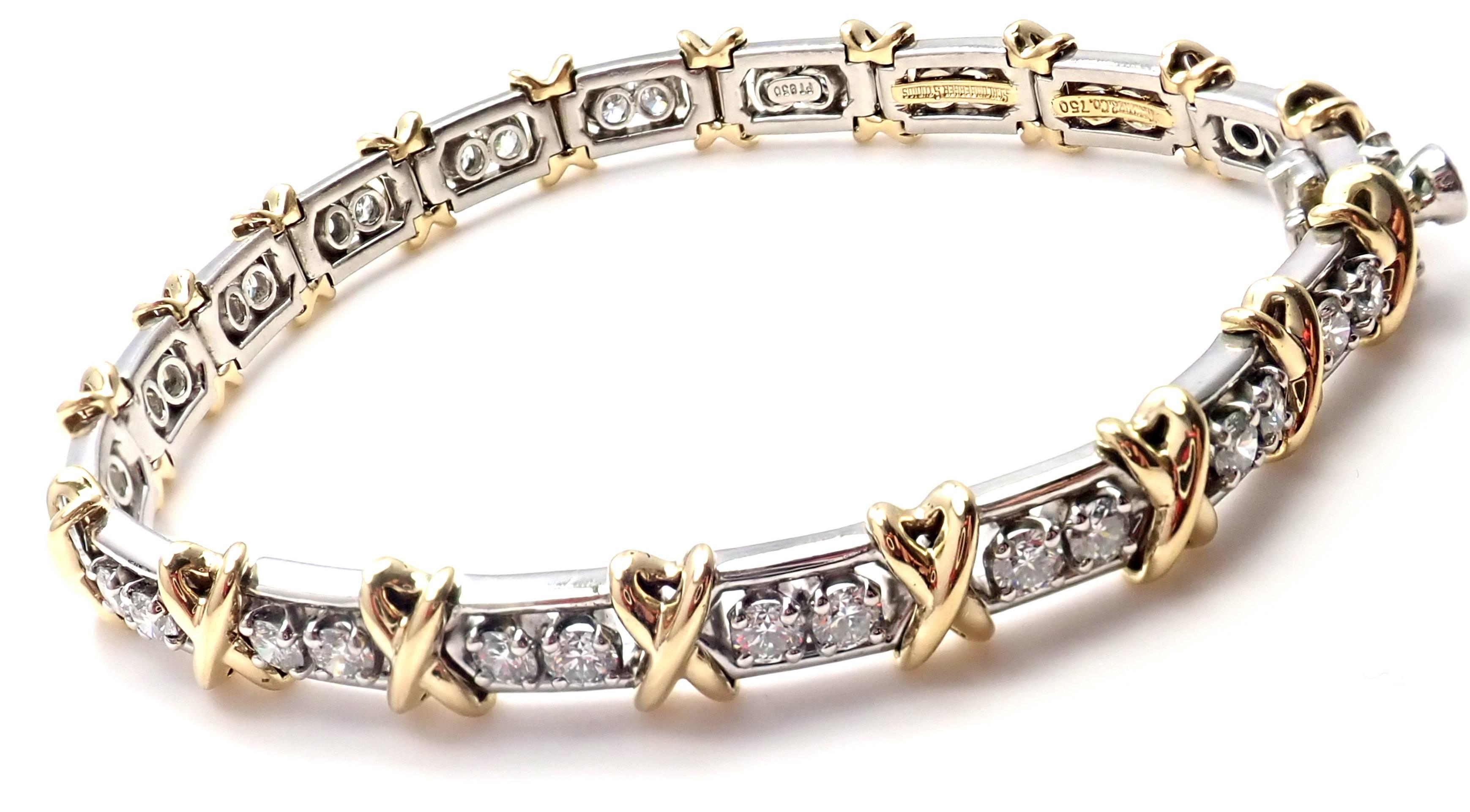 Tiffany & Co. Jean Schlumberger 36-Stone Diamond Platinum Yellow Gold Bracelet In New Condition In Holland, PA