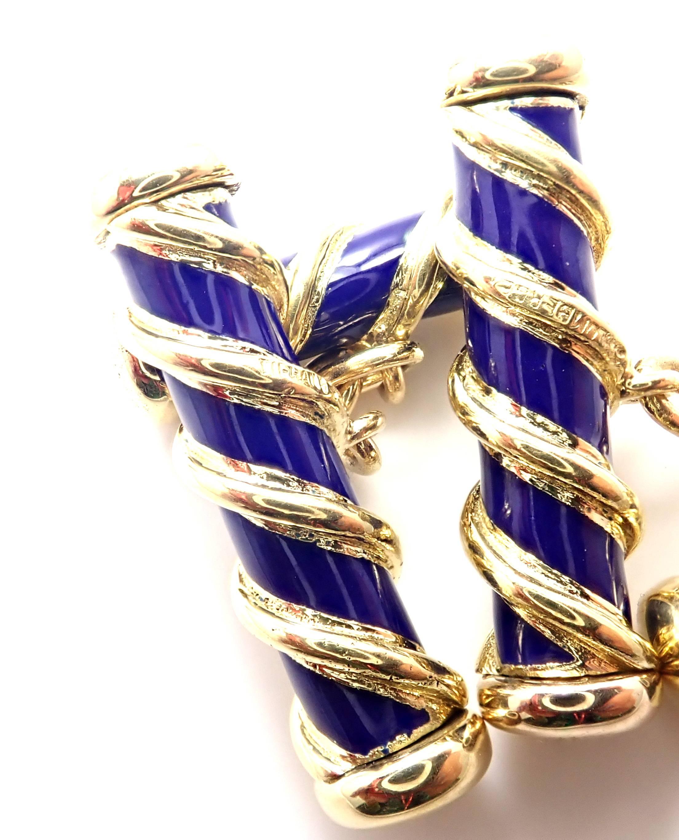 Tiffany & Co Jean Schlumberger Blue Enamel Yellow Gold Cufflinks 1
