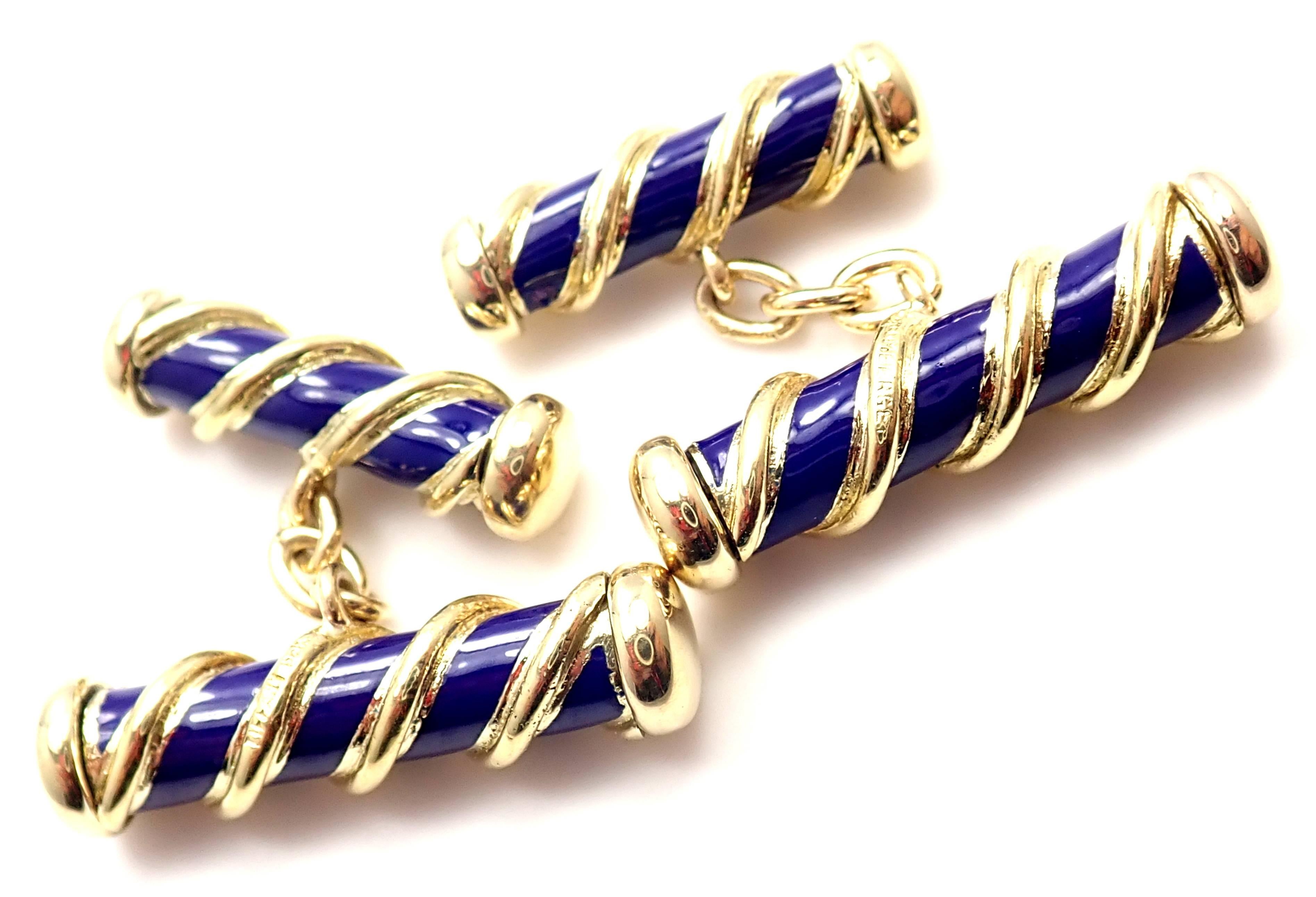 Tiffany & Co Jean Schlumberger Blue Enamel Yellow Gold Cufflinks 4