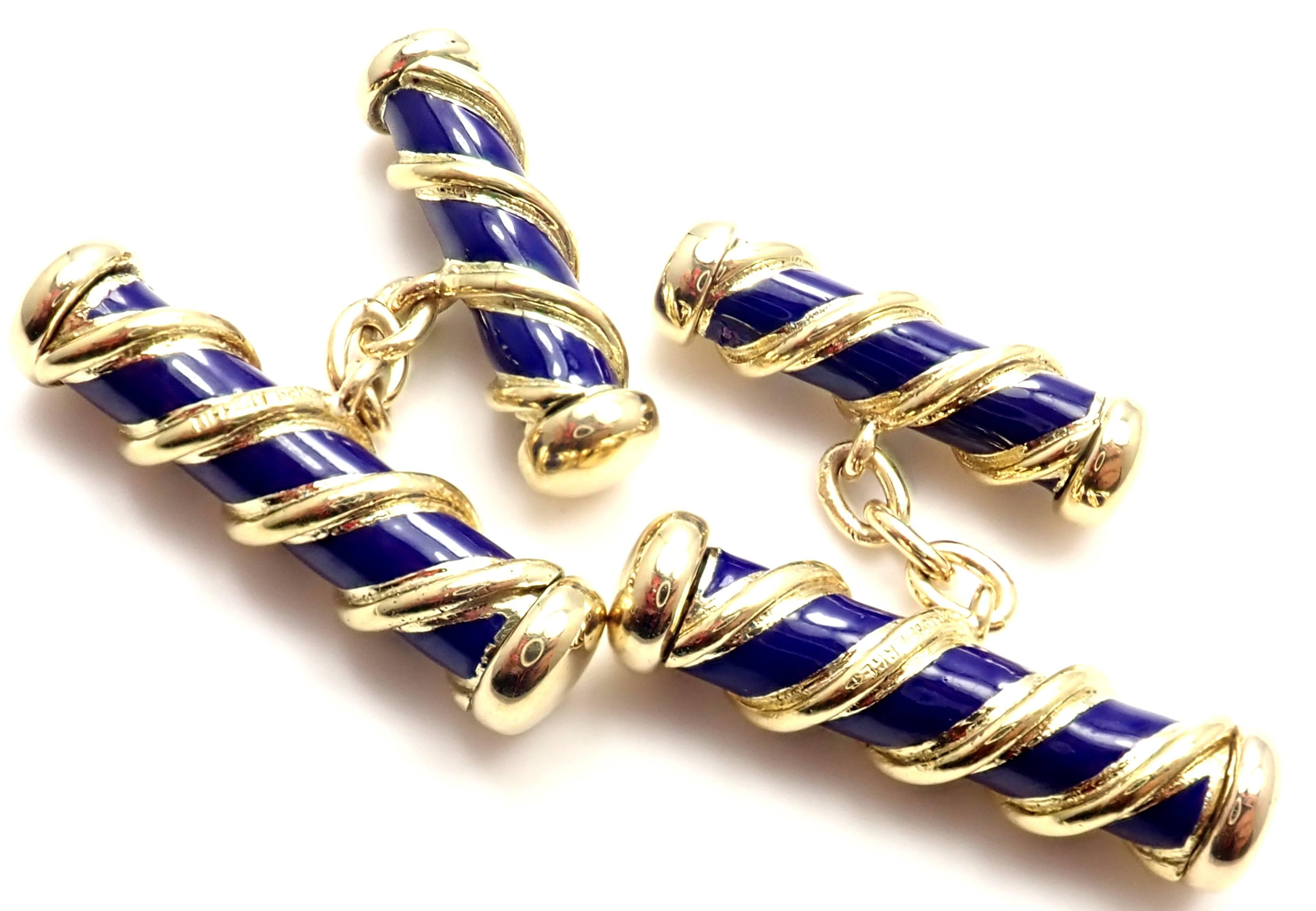 Tiffany & Co Jean Schlumberger Blue Enamel Yellow Gold Cufflinks 5