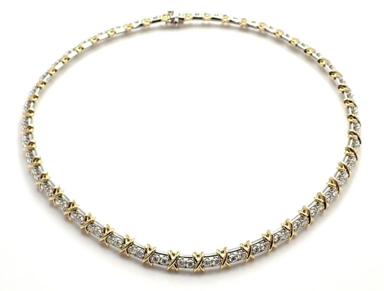 Tiffany and Co. Jean Schlumberger Platinum and Yellow Gold Diamond X Necklace at 1stDibs