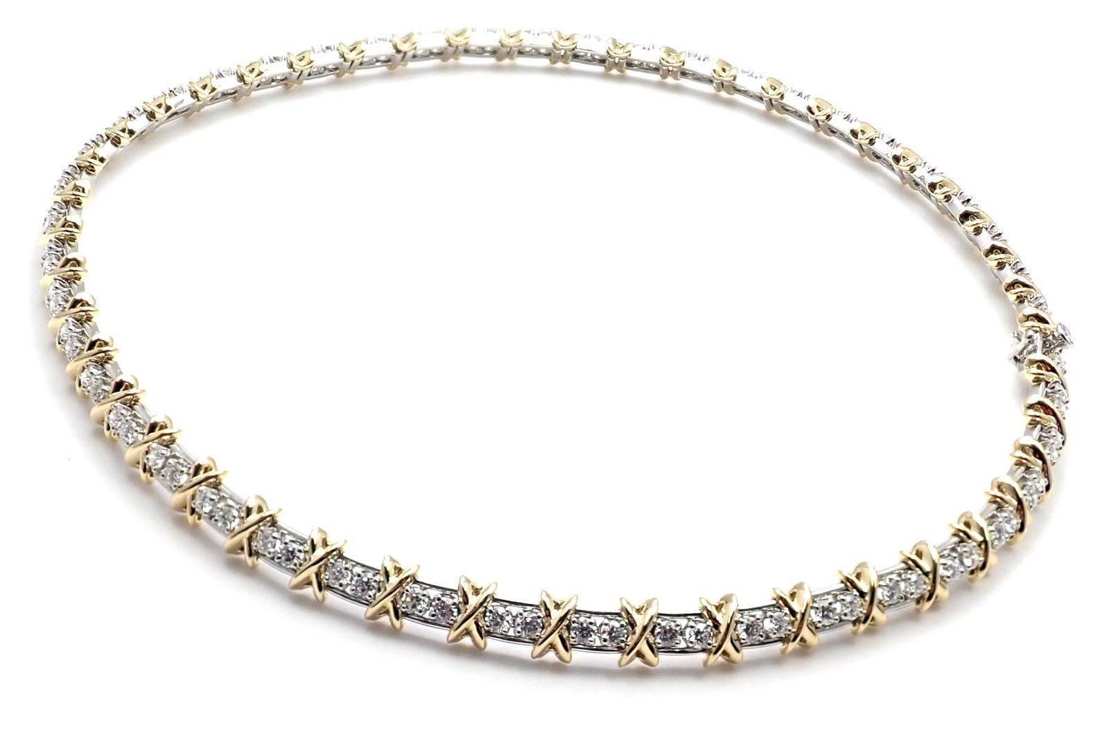 Tiffany & Co. Jean Schlumberger Platinum and Yellow Gold Diamond X Necklace In New Condition In Holland, PA