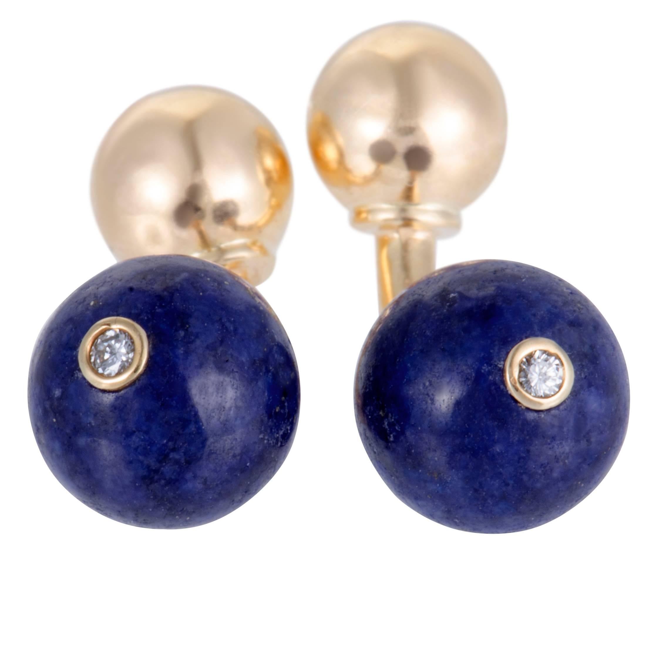 Tiffany & Co. Lapis Sphere and Diamond Gold Cufflinks