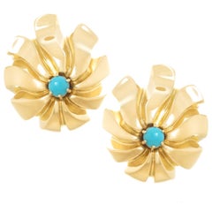 Retro Tiffany & Co. Large Bold Yellow Gold and Turquoise Earrings