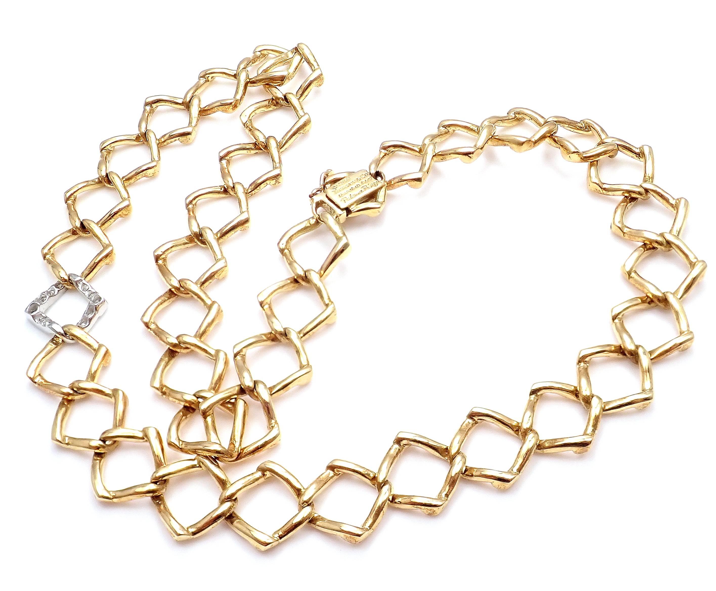 Tiffany & Co. Paloma Picasso Link Diamond Platinum Yellow Gold Link Necklace In New Condition In Holland, PA