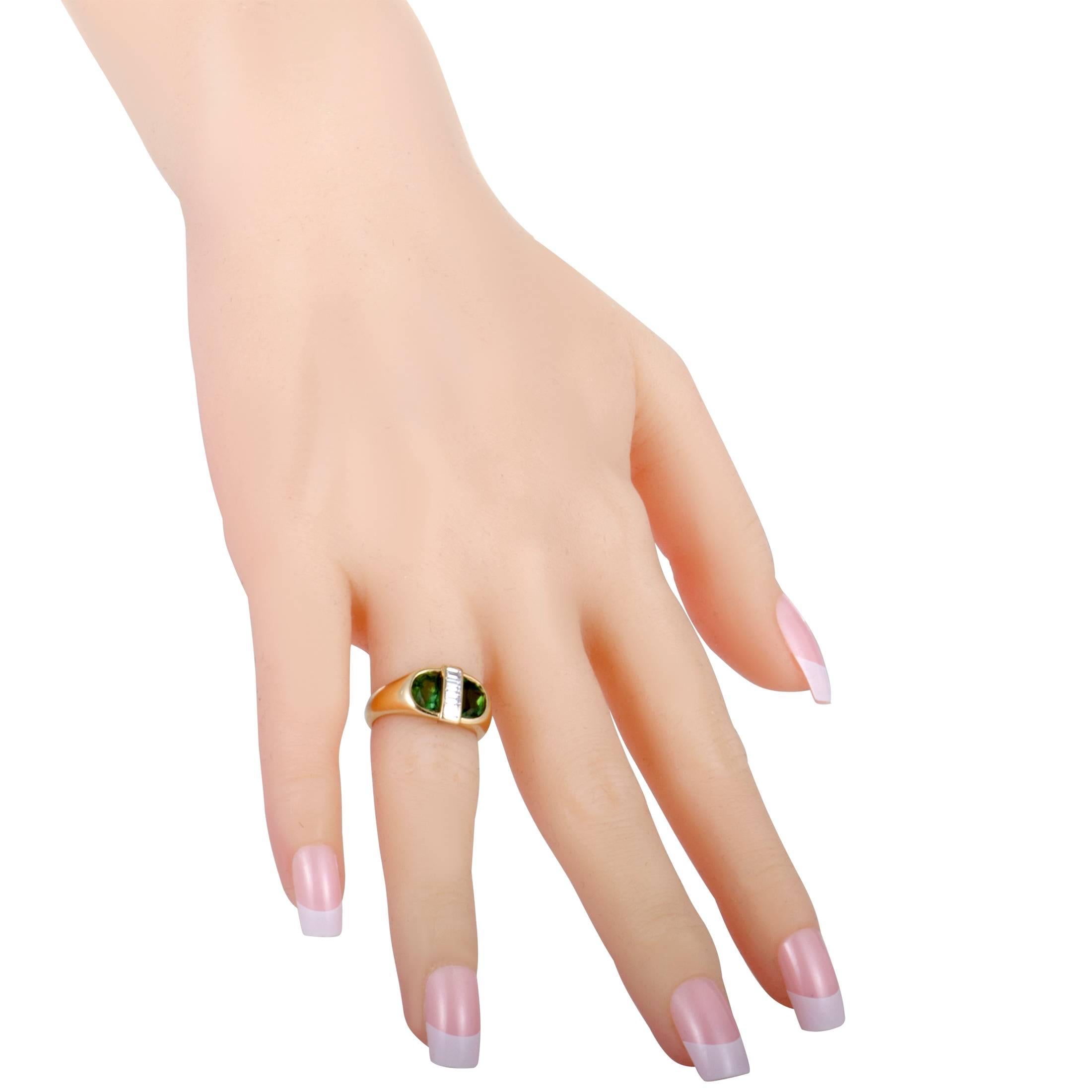Emerald Cut Tiffany & Co. Peridot and Diamond Oval Gold Ring