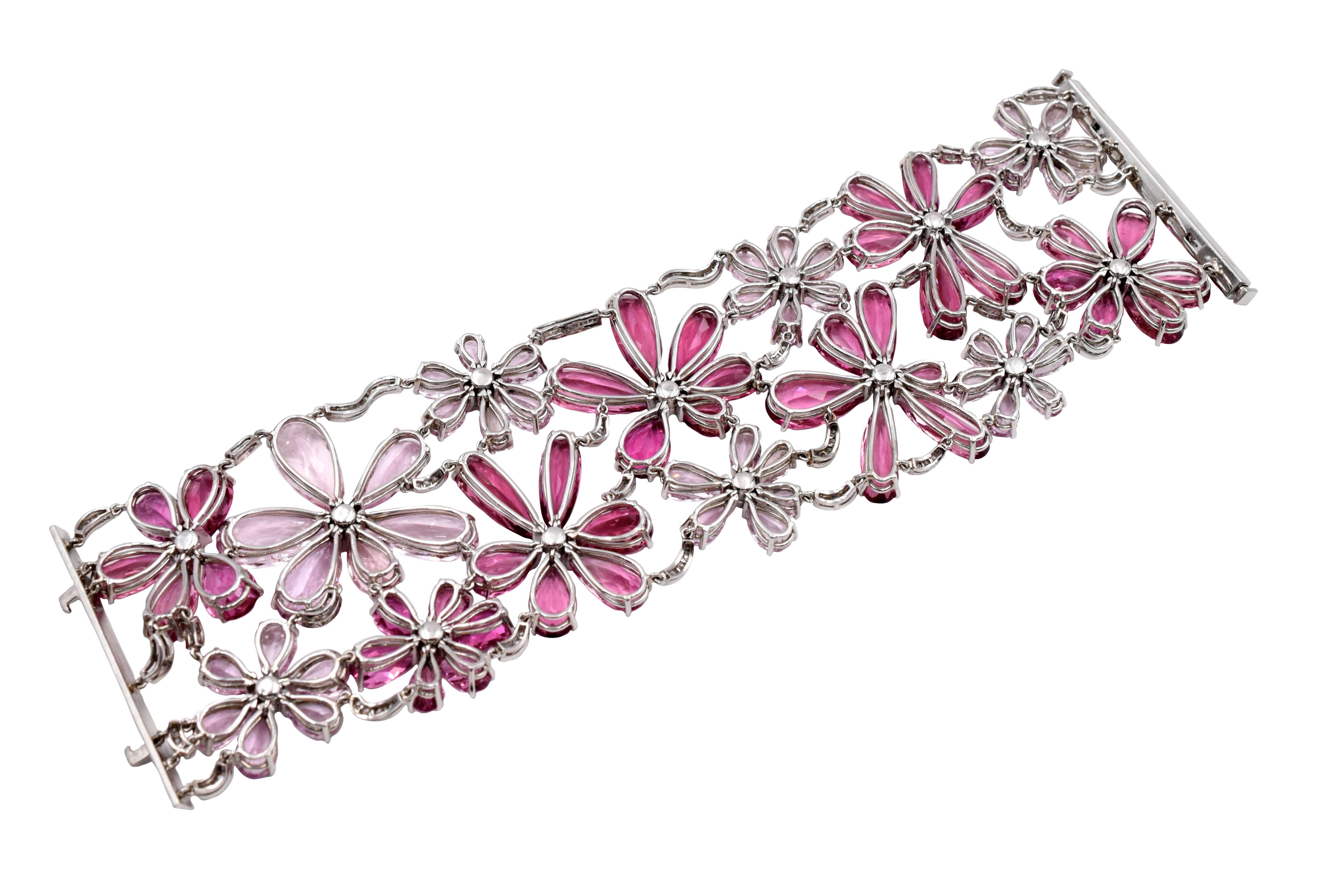 Tiffany & Co. Armband aus rosa Turmalin, Morganit und Diamanten (Tropfenschliff) im Angebot