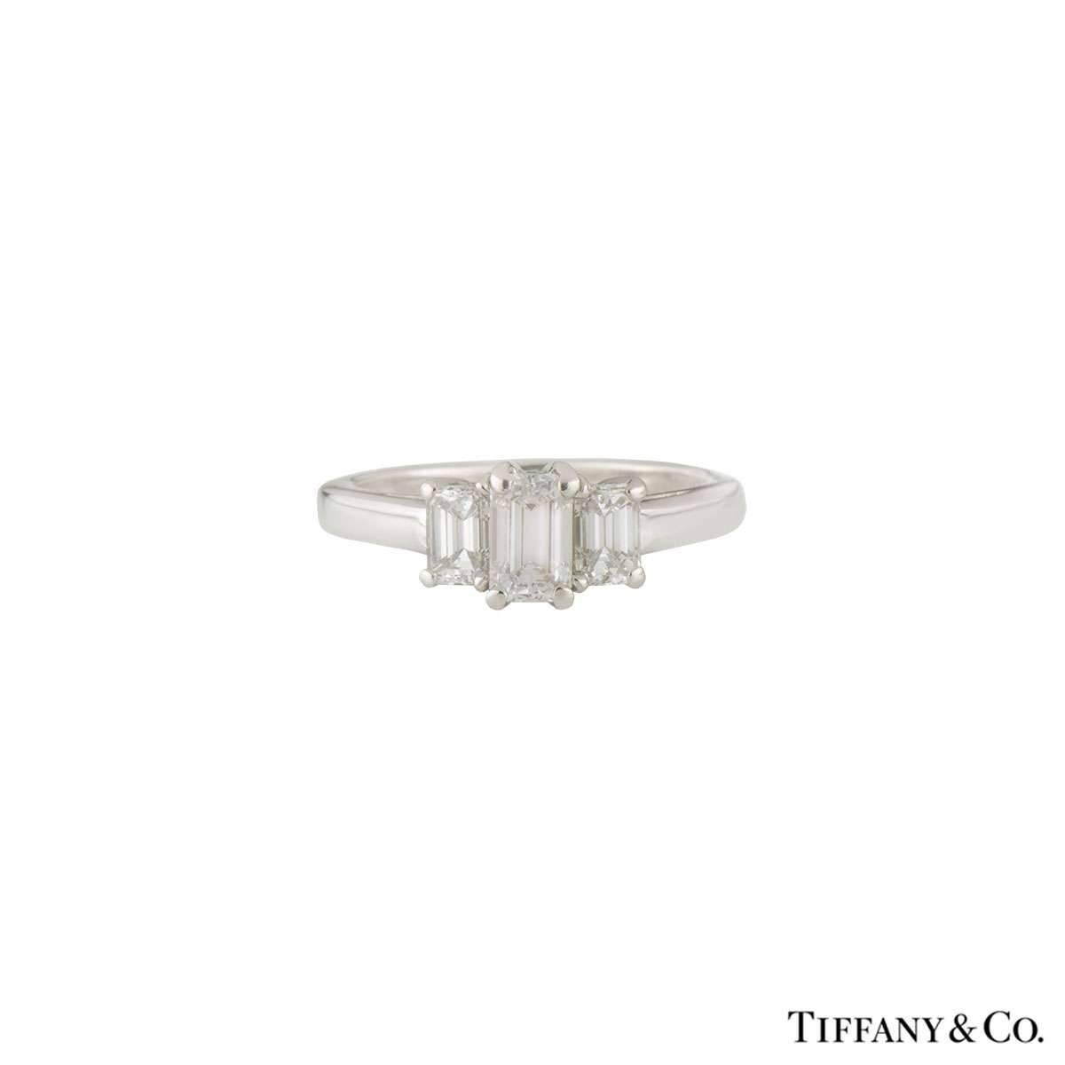 Emerald Cut Tiffany & Co. Platinum Diamond Trilogy Ring 