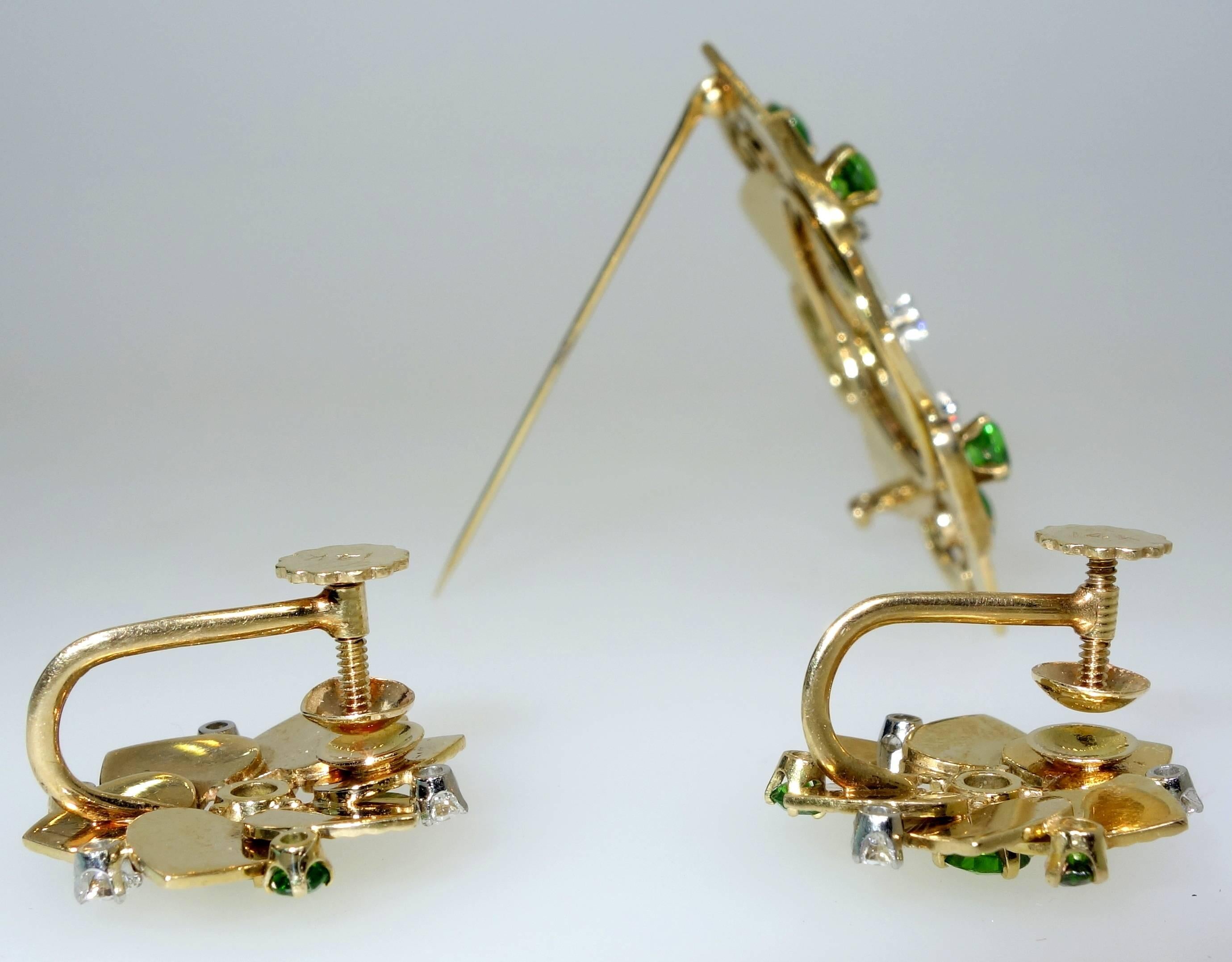 Tiffany & Co. Retro Demantoid and Diamond Set, circa 1950 In Excellent Condition In Aspen, CO