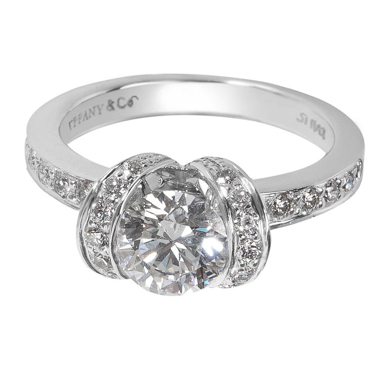 Tiffany and Co. Ribbon Diamond Engagement Ring in Platinum, 1.27 Carat