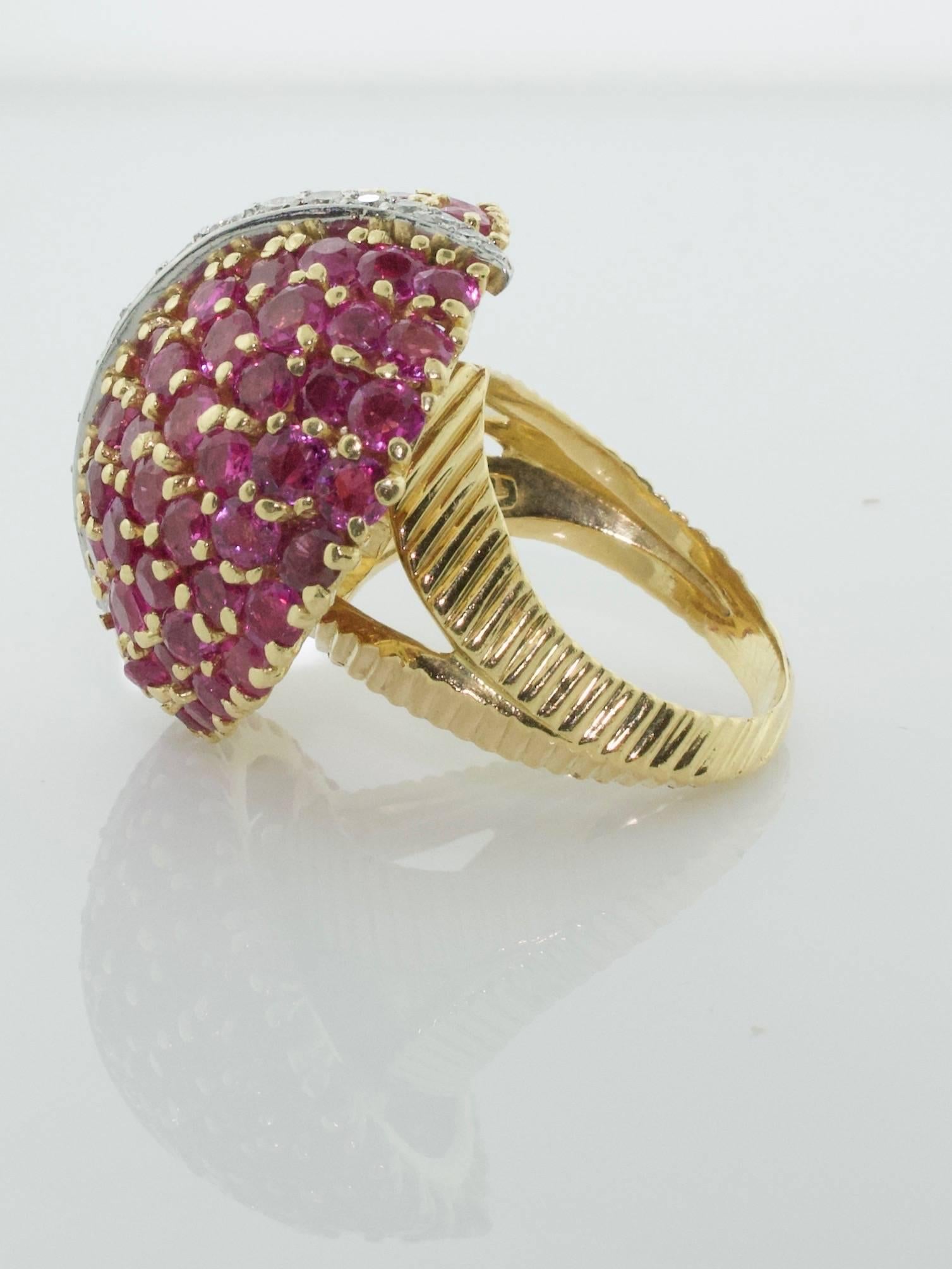 Modernist Tiffany & Co. Ruby and Diamond Dome Ring, circa 1940s