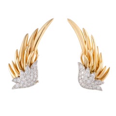 Tiffany & Co. Schlumberger Diamond Pave Gold and Platinum Flame Earrings