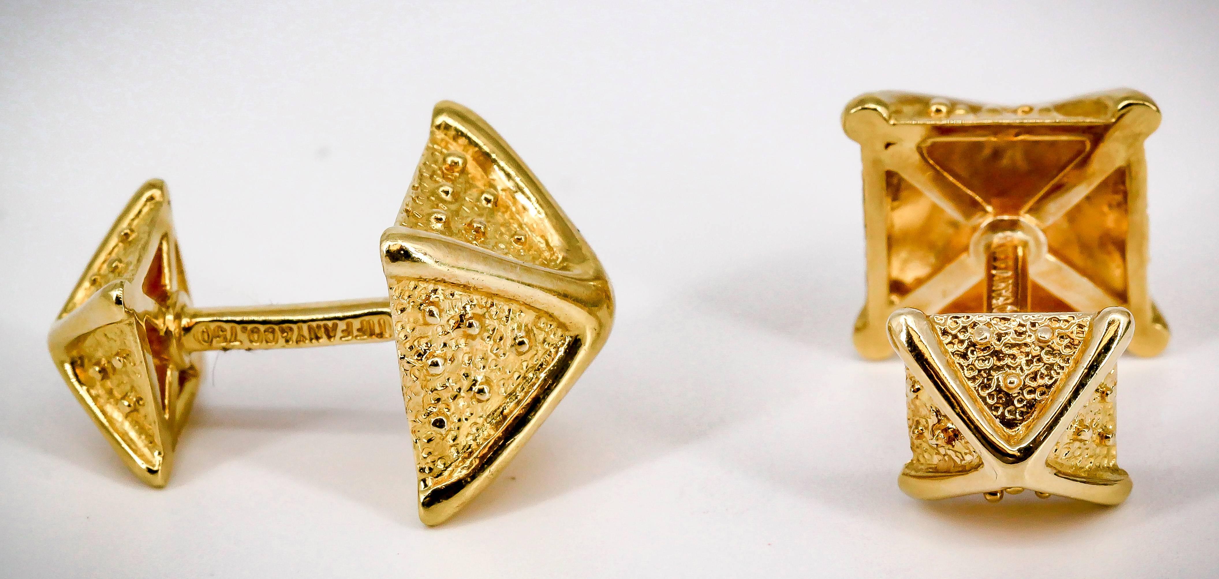 Tiffany & Co. Schlumberger Gold Pyramid Cufflinks In Excellent Condition In New York, NY