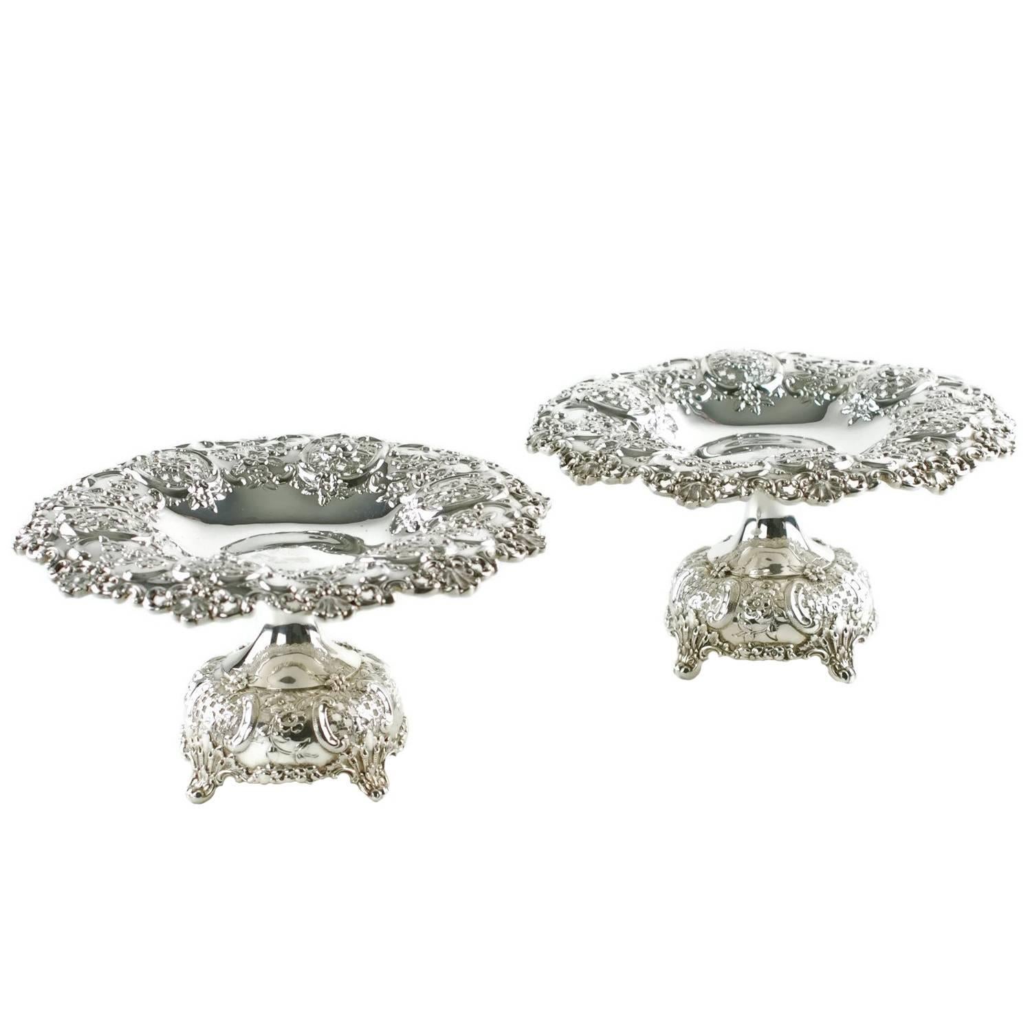 Tiffany 
Co Sterling Silver Reticulated Tazzas with Repoussé Floral Decoration