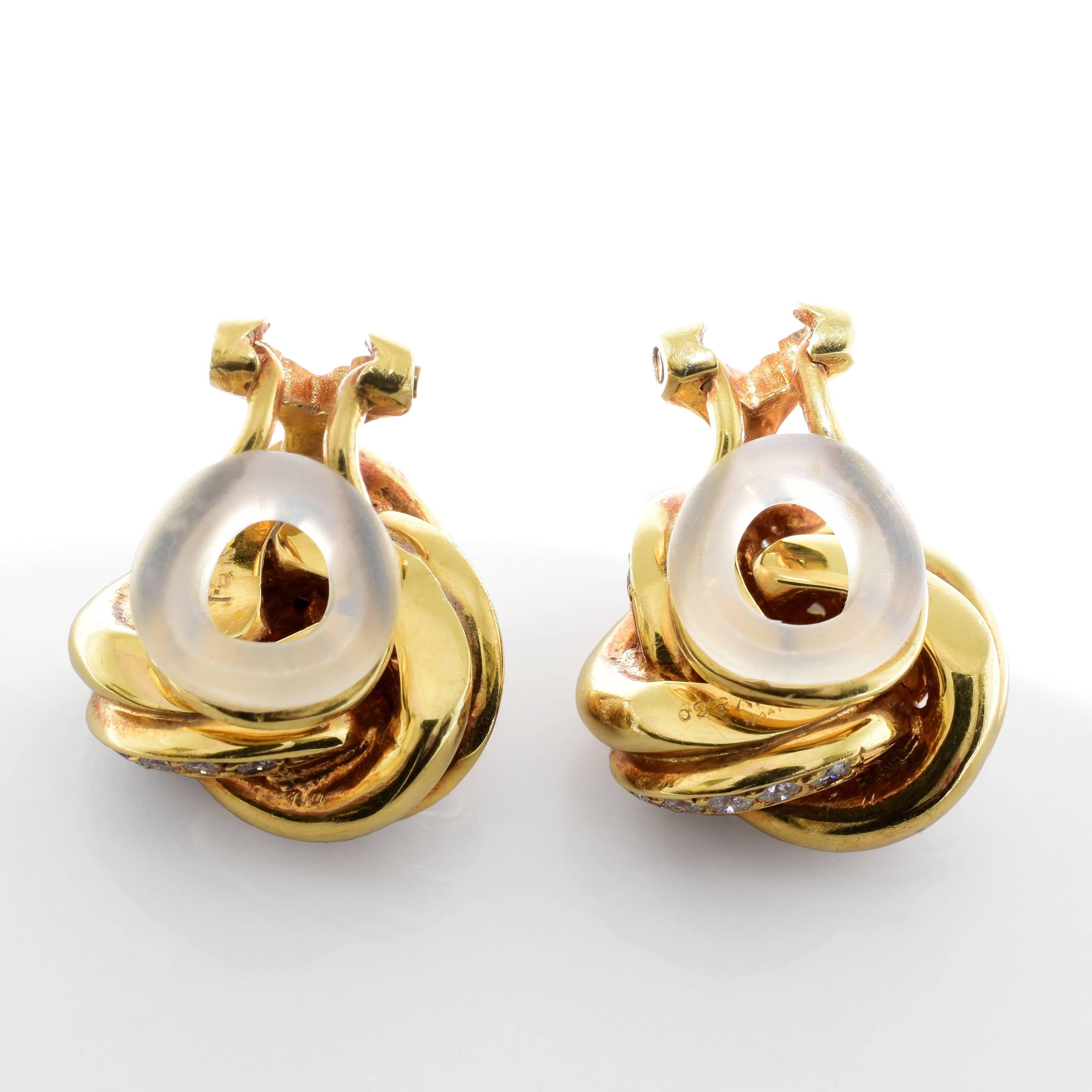 Round Cut Tiffany & Co. Twist Knot Diamond 18 Karat Yellow Gold Earrings For Sale