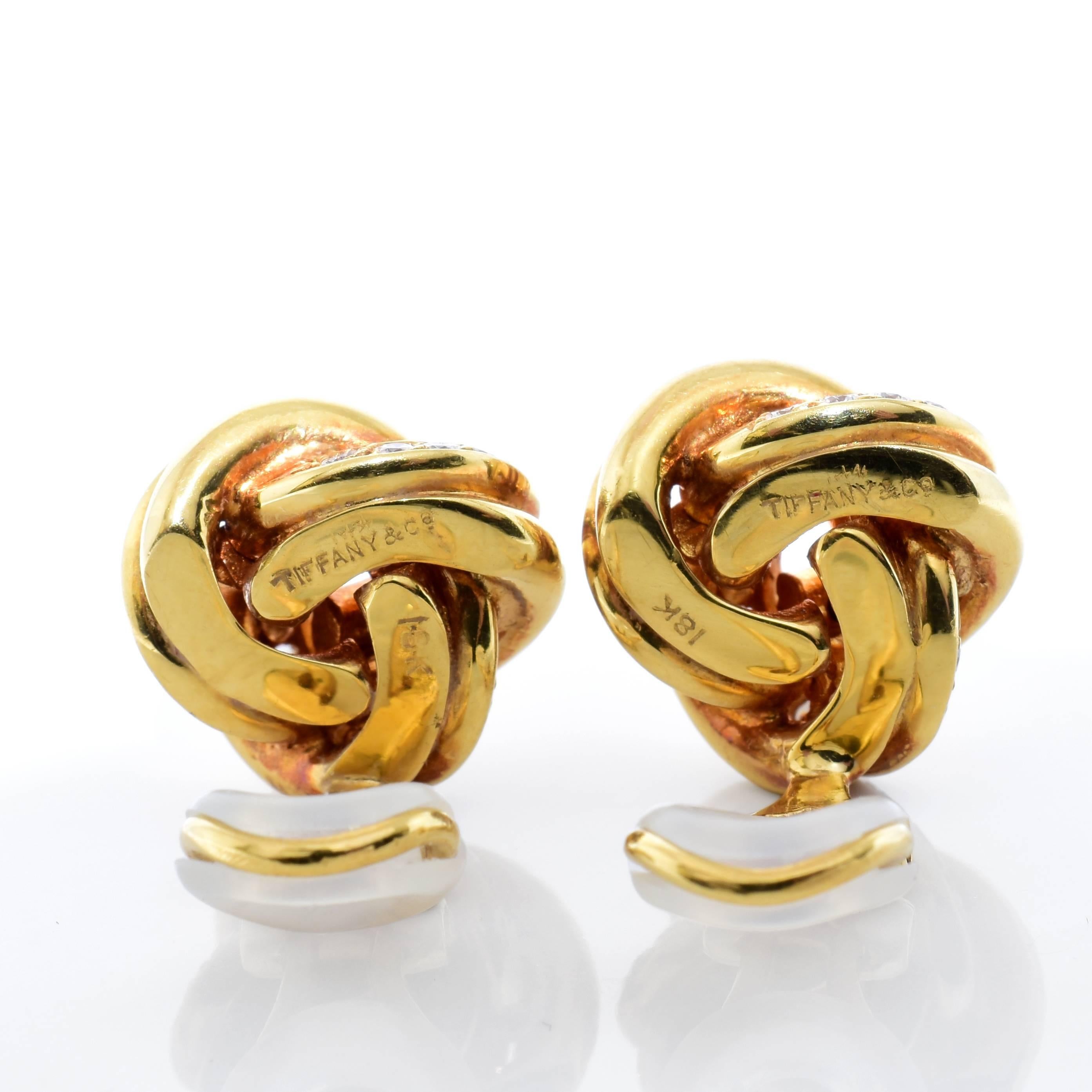 Tiffany & Co. Twist Knot Diamond 18 Karat Yellow Gold Earrings In Excellent Condition For Sale In Los Angeles, CA
