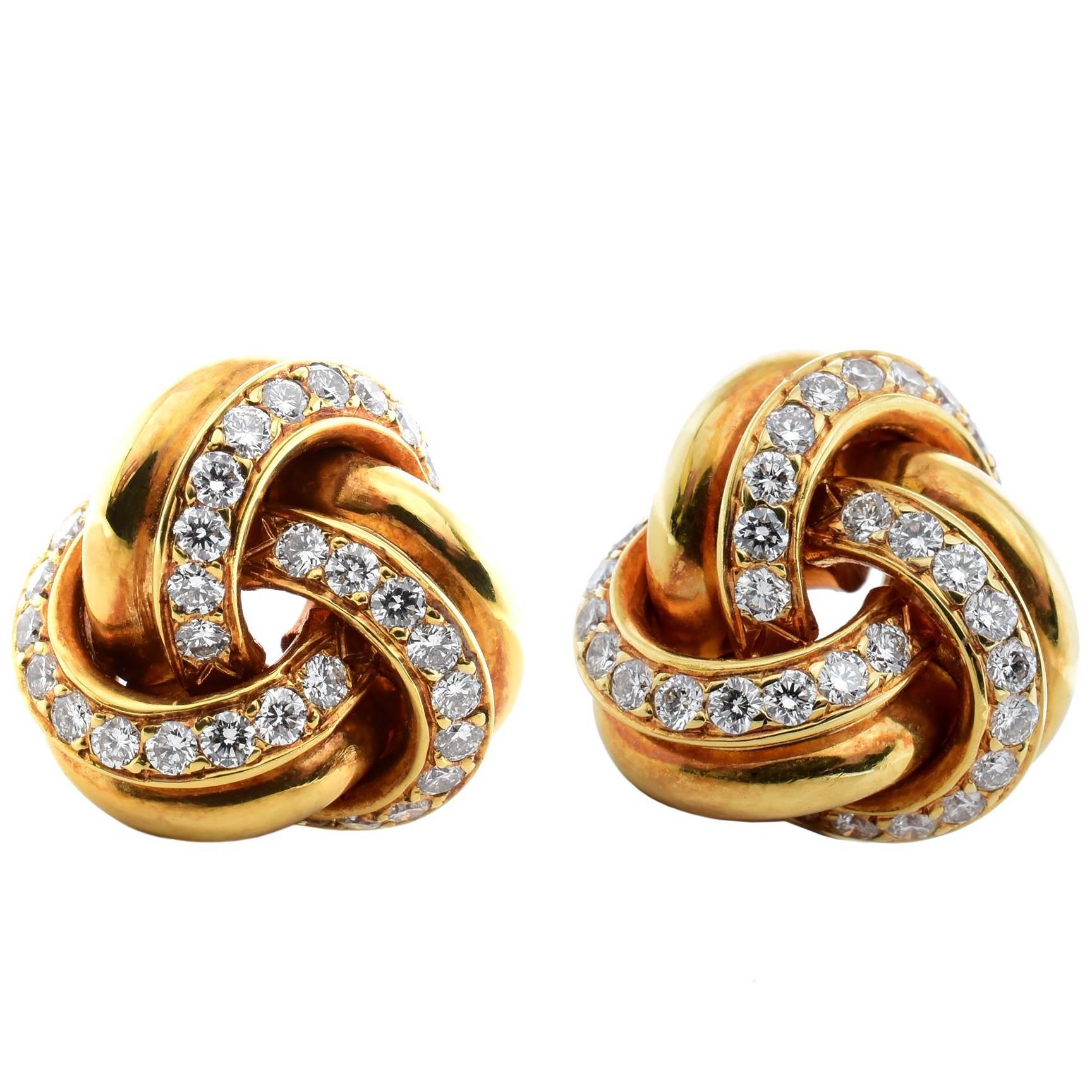 Tiffany & Co. Twist Knot Diamond 18 Karat Yellow Gold Earrings For Sale