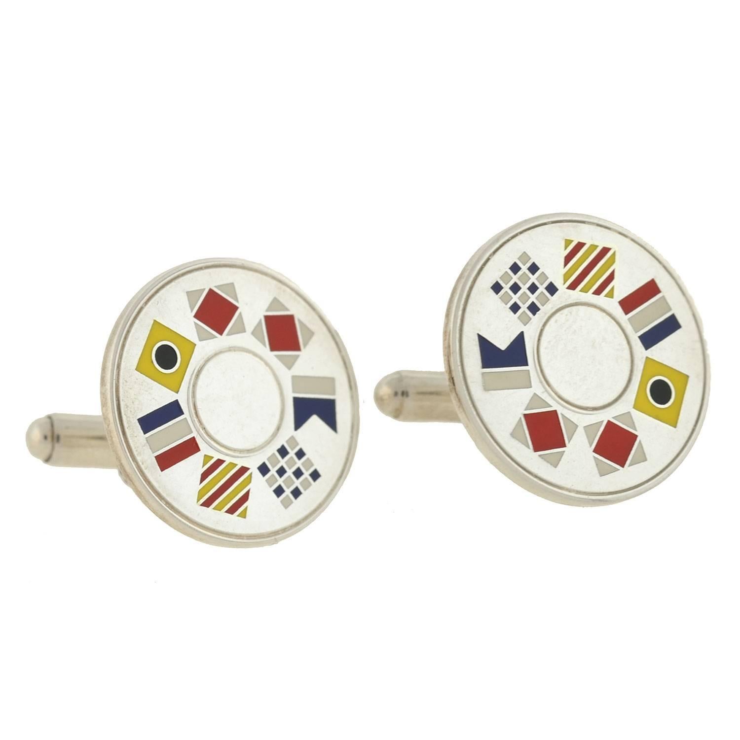 Tiffany & Co. Vintage Enameled Nautical Flag "Tiffany" Cufflinks