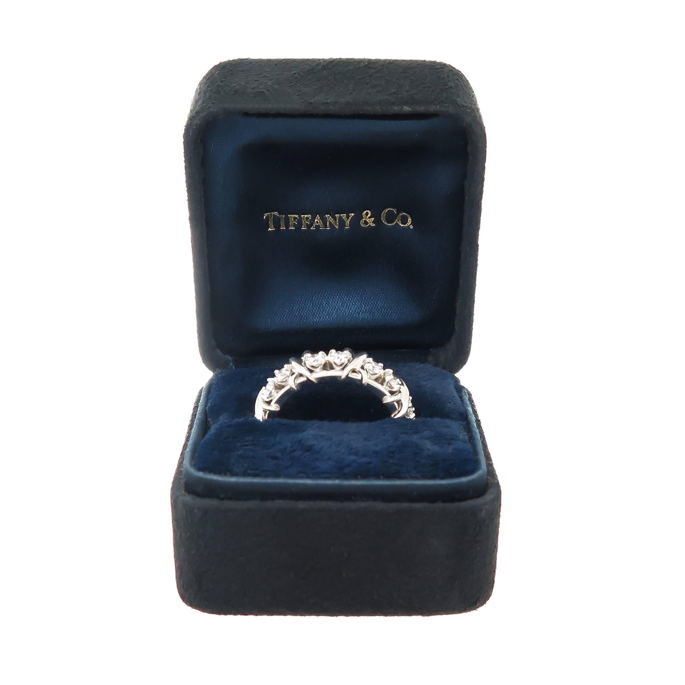 Tiffany & Co. Schlumberger Diamond Platinum X Band Ring In Excellent Condition In Chicago, IL