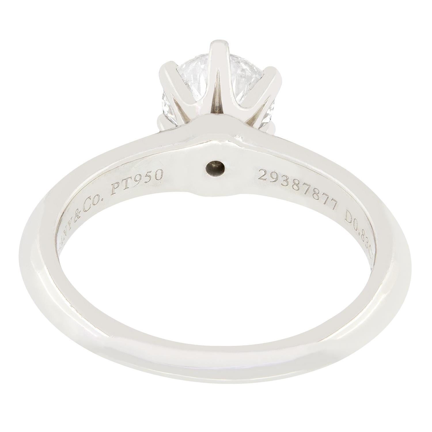 Tiffany 0.83ct Diamond Solitaire Ring In Good Condition For Sale In London, GB