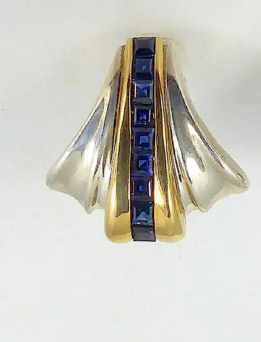 Tiffany 14 K Gold & Sterling Silver 18 Genuine Sapphire Earrings-Art Deco Style In Good Condition For Sale In West Palm Beach, FL