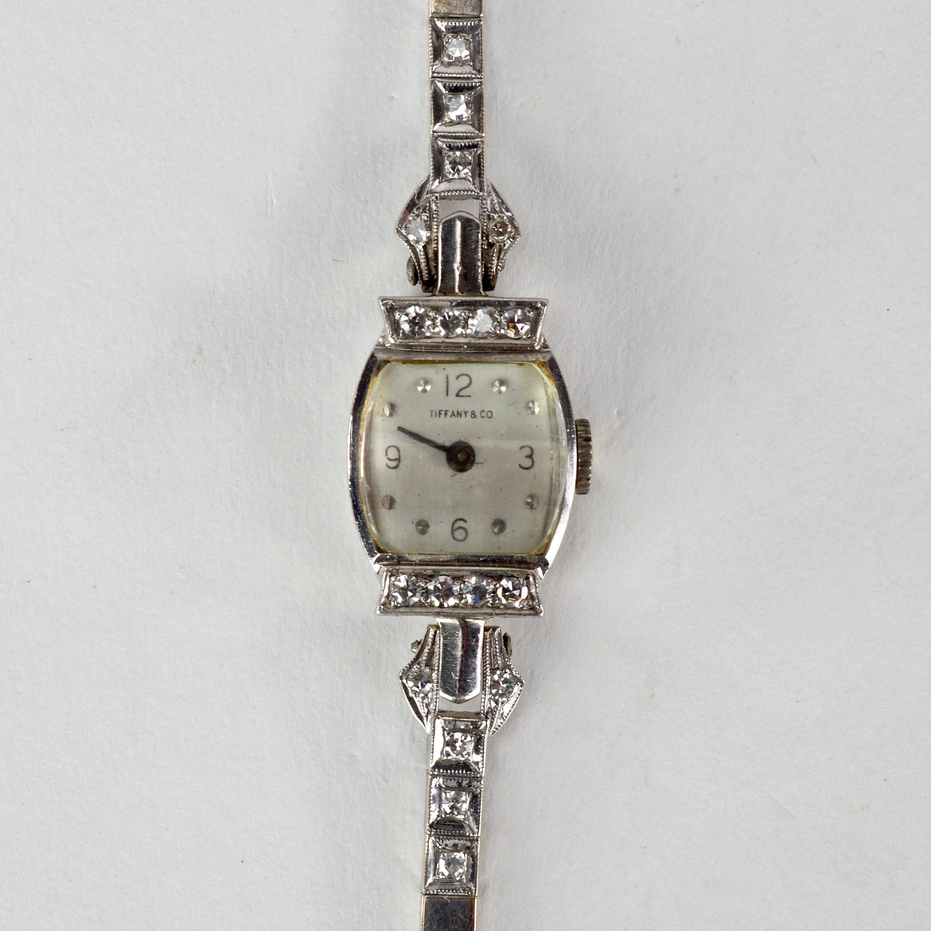 Art Deco Tiffany & Co. White Gold and Diamond Ladies Wristwatch