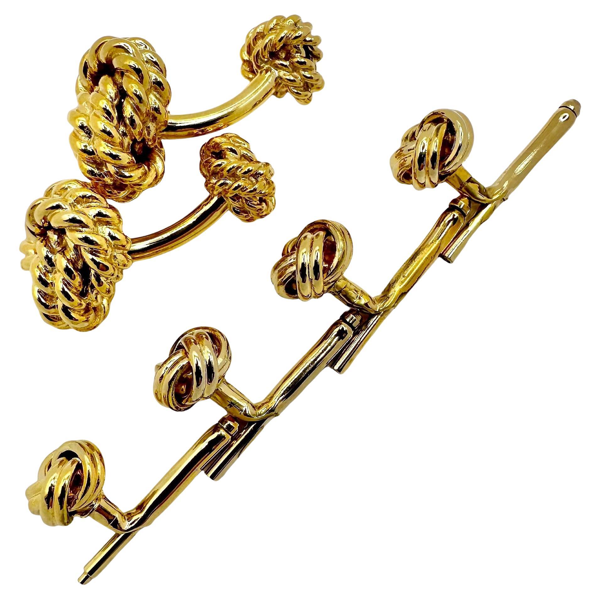 Boutons de manchette nœuds Tiffany en or jaune 14 carats avec boutons de clous d'un fabricant différent