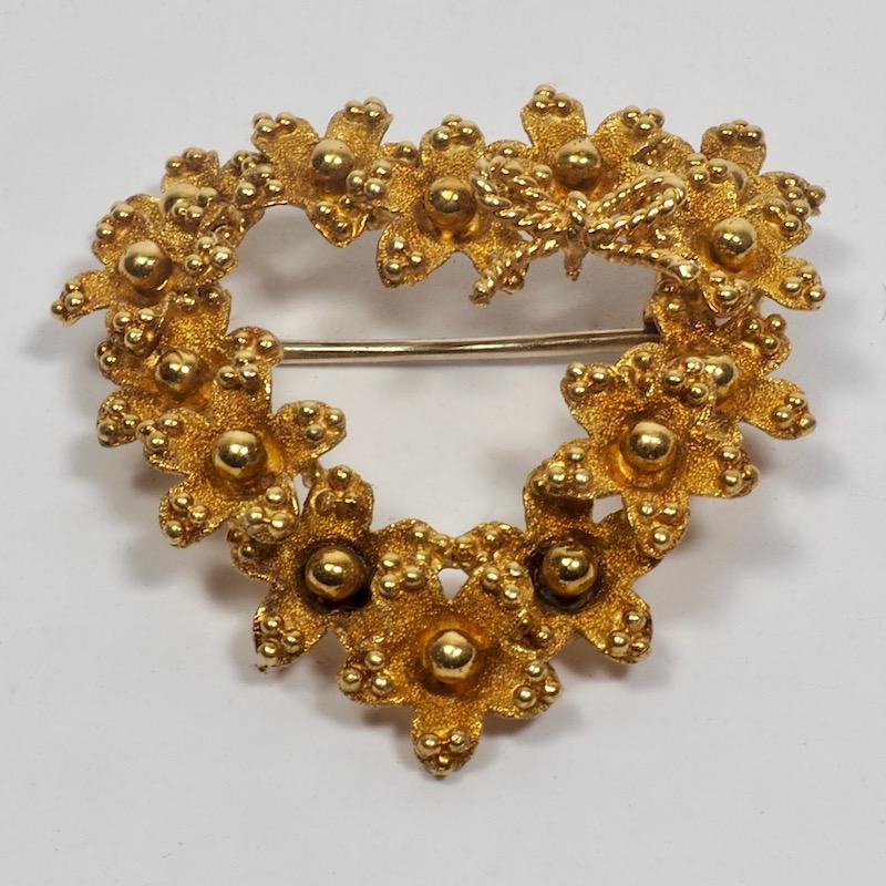 Women's Tiffany & Co. 18 Karat Gold Floral Heart Brooch