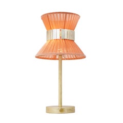 “Tiffany” 18 Wireless Contemporary Table Lamp Koral Silk, Brass, Silvered Glass