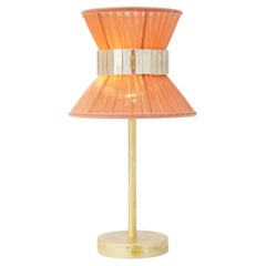 “Tiffany” 18 Wireless Contemporary Table Lamp Koral Silk, Brass, Silvered Glass