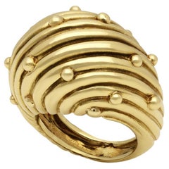 Tiffany 18ct Yellow Gold Bombe Ring With Swirl And Bead Decoration Circa 1970s
