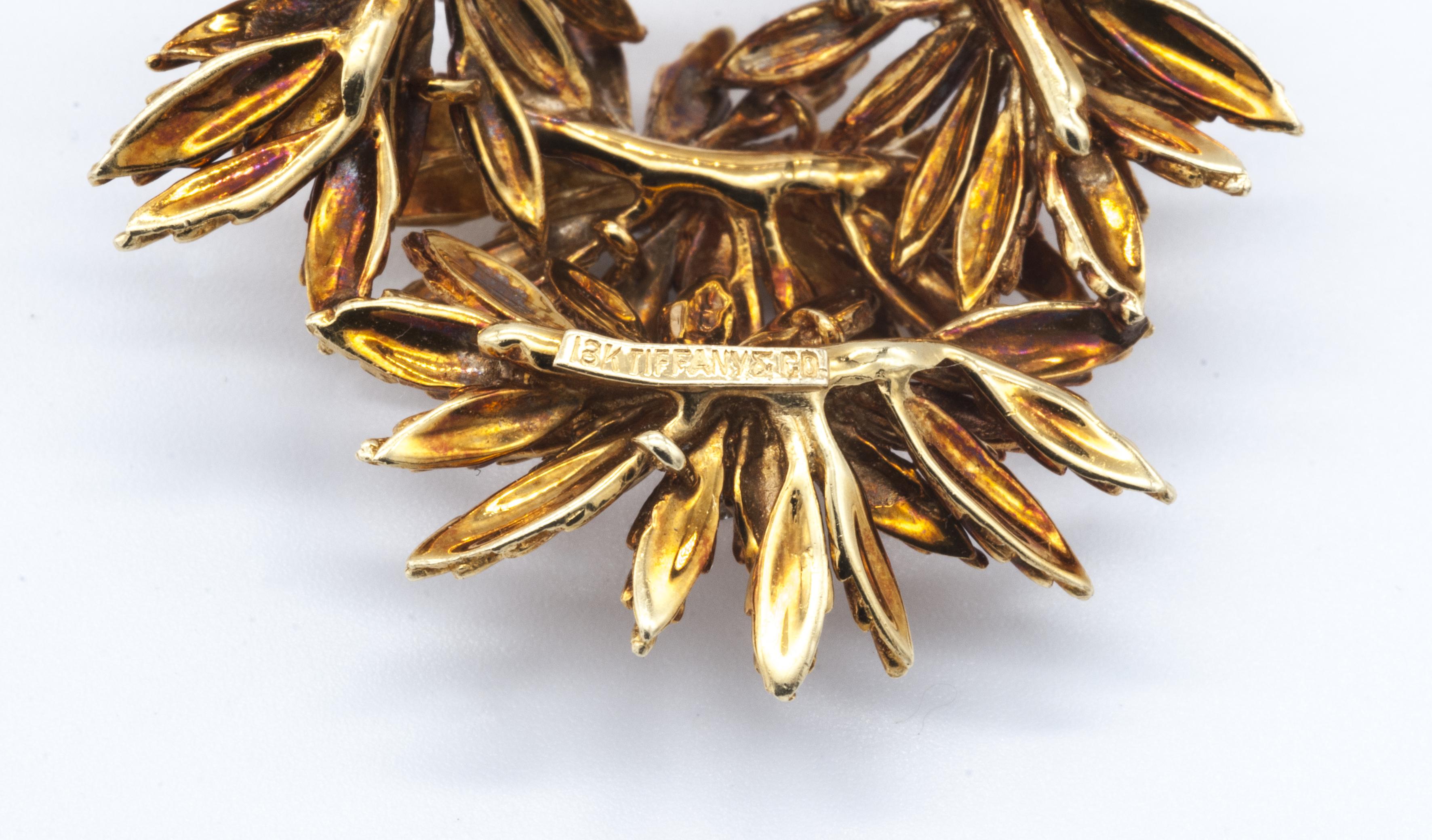 Brilliant Cut Tiffany 18k Gold and Diamond Brooch For Sale