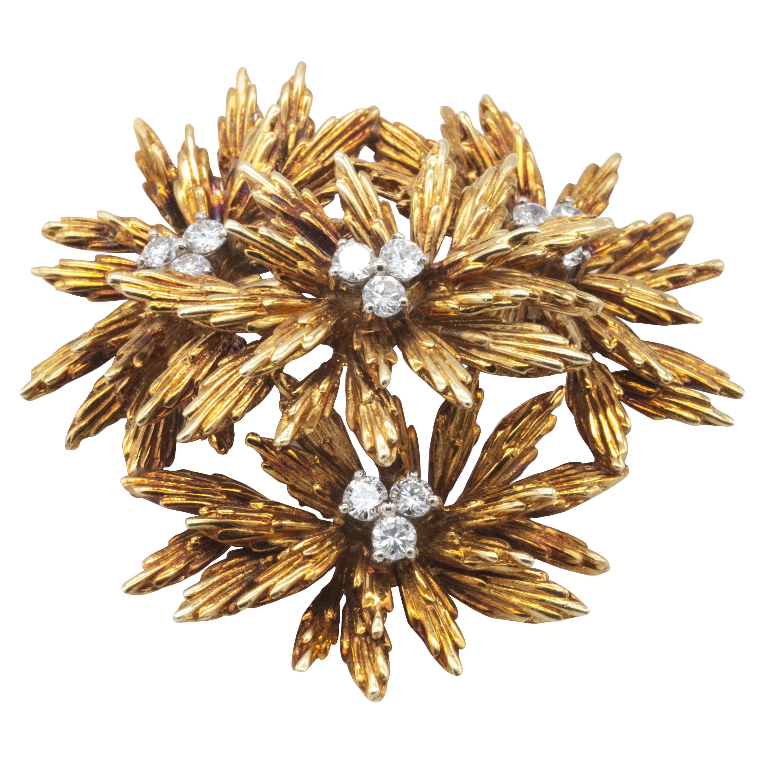 Tiffany 18k Gold and Diamond Brooch For Sale