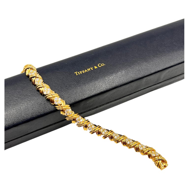 Tiffany 18k Gold Diamond Signature X Link Bracelet For Sale at 1stDibs
