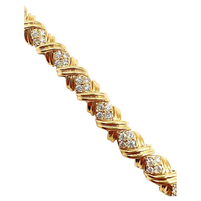 Brilliant Cut Tiffany 18k Gold Diamond Signature X Link Bracelet