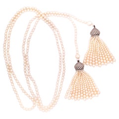 Tiffany, 18K Gold Pearl Diamond Sautoir Necklace