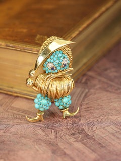 Tiffany, 14K Gold Turquoise Sapphire Diamond Brooch