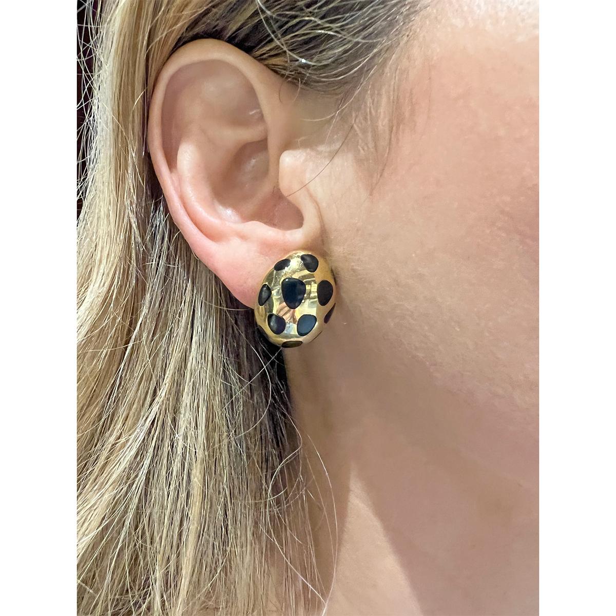 Pendientes Tiffany 18k Oro Amarillo Jade Negro Polka Dot Moderno