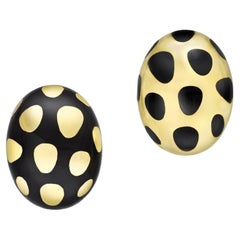 Tiffany 18k Yellow Gold Black Jade Polka Dot Earrings