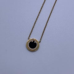 Tiffany 18K Yellow Gold Black Onyx & Diamond T Two Circle Pendant Necklace