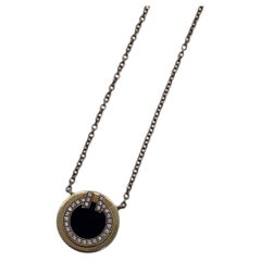 Tiffany 18K Yellow Gold Black Onyx & Diamond T Two Circle Pendant Necklace