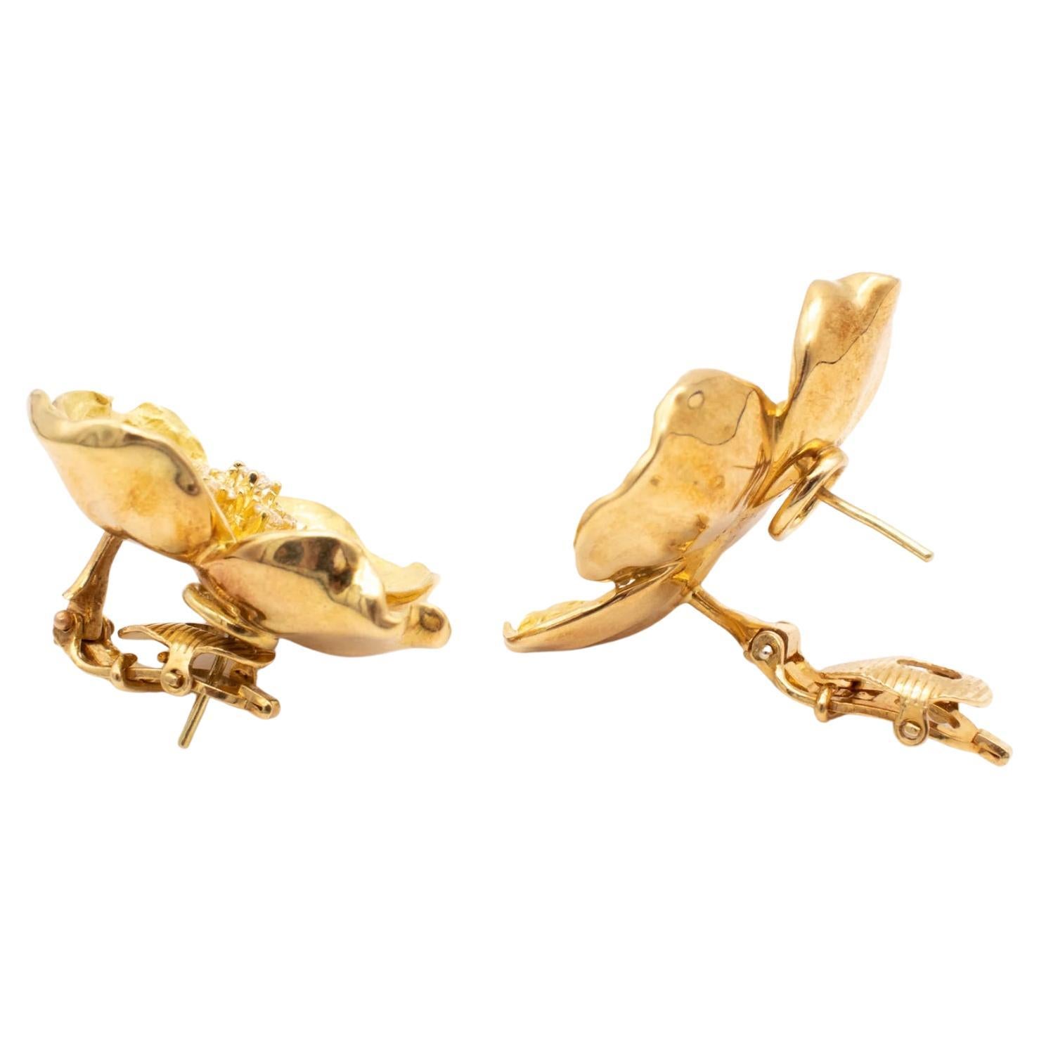 Brilliant Cut Tiffany & Co. 18k Yellow Gold Diamond Large Dogwood Earrings