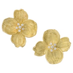 Tiffany & Co. 18k Yellow Gold Diamond Large Dogwood Earrings