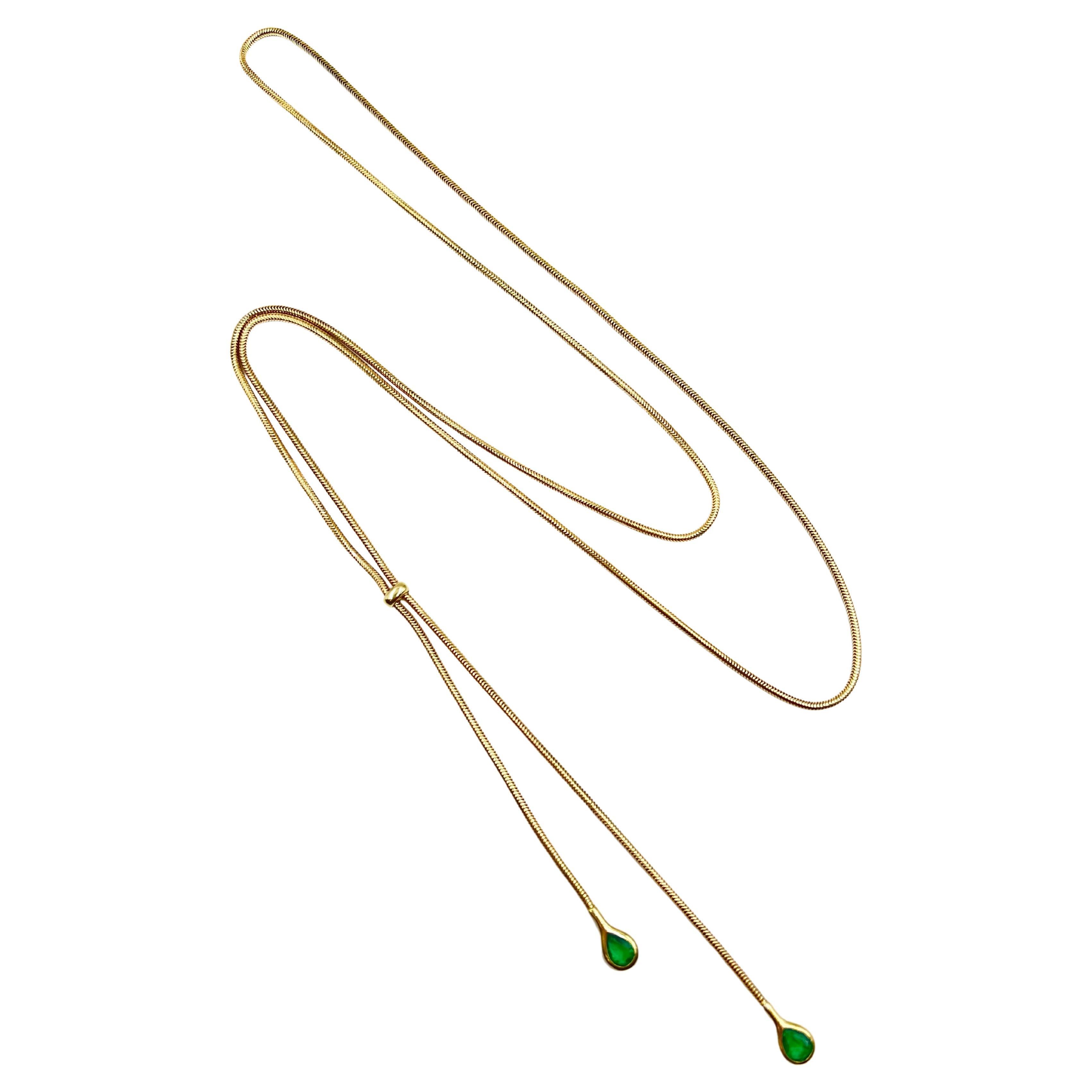 Modern Tiffany 18k Yellow Gold Emerald Lariat Long Necklace