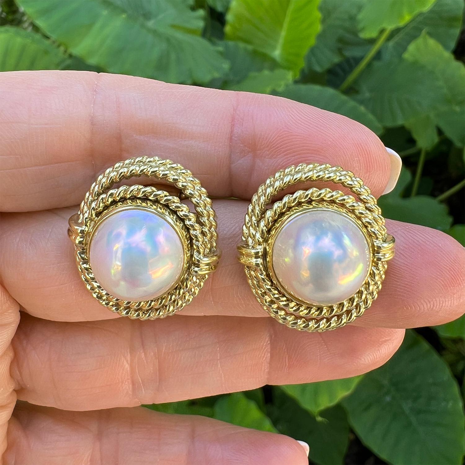 Tiffany 18k Yellow Gold Mabe Pearl Clip Earrings 1