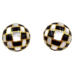 Tiffany & Co. 18K Yellow Gold Onyx Mother-of-pearl Dome Earrings